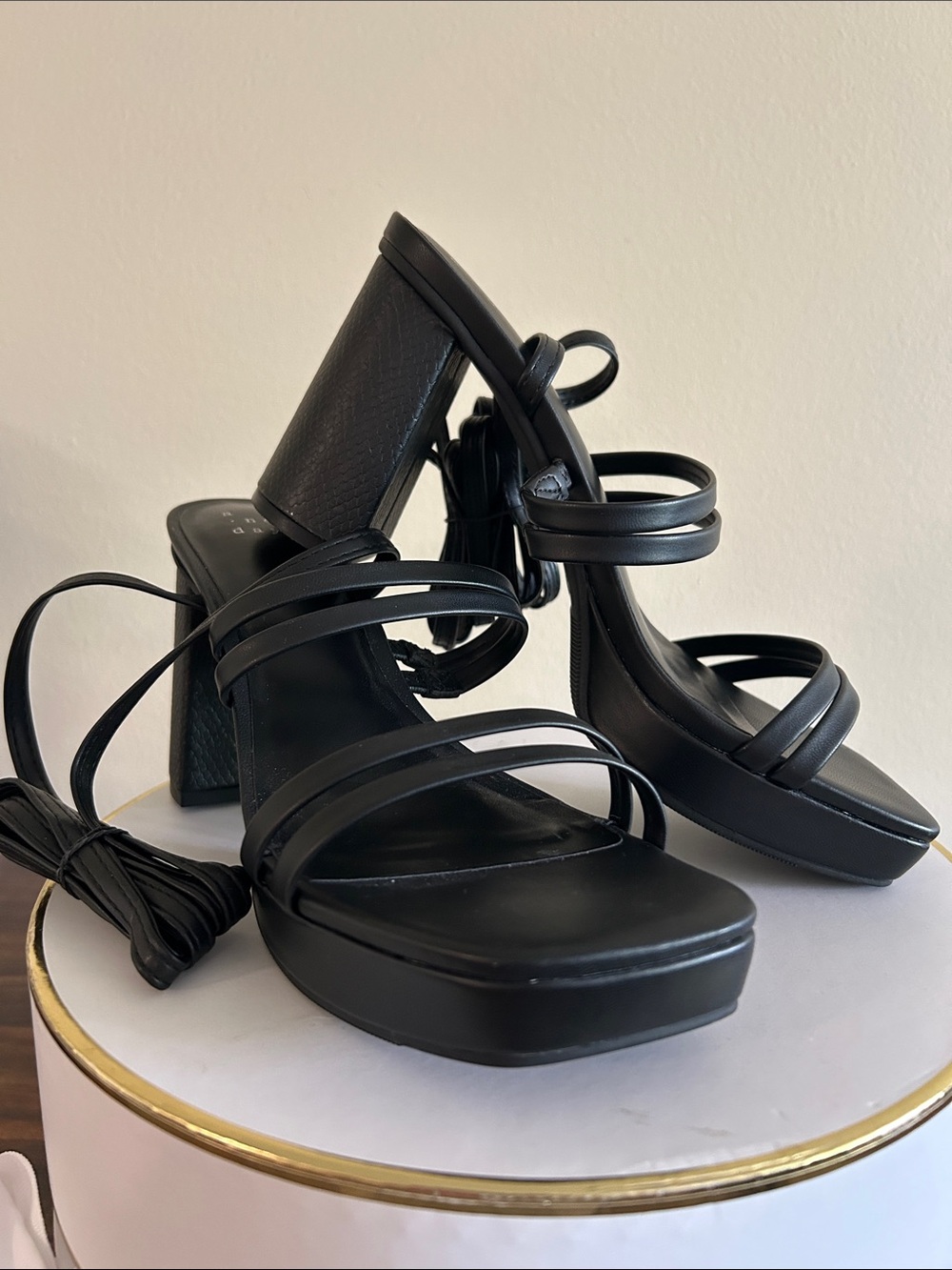 a new day Black Strappy Platform Block Heel Sandals
